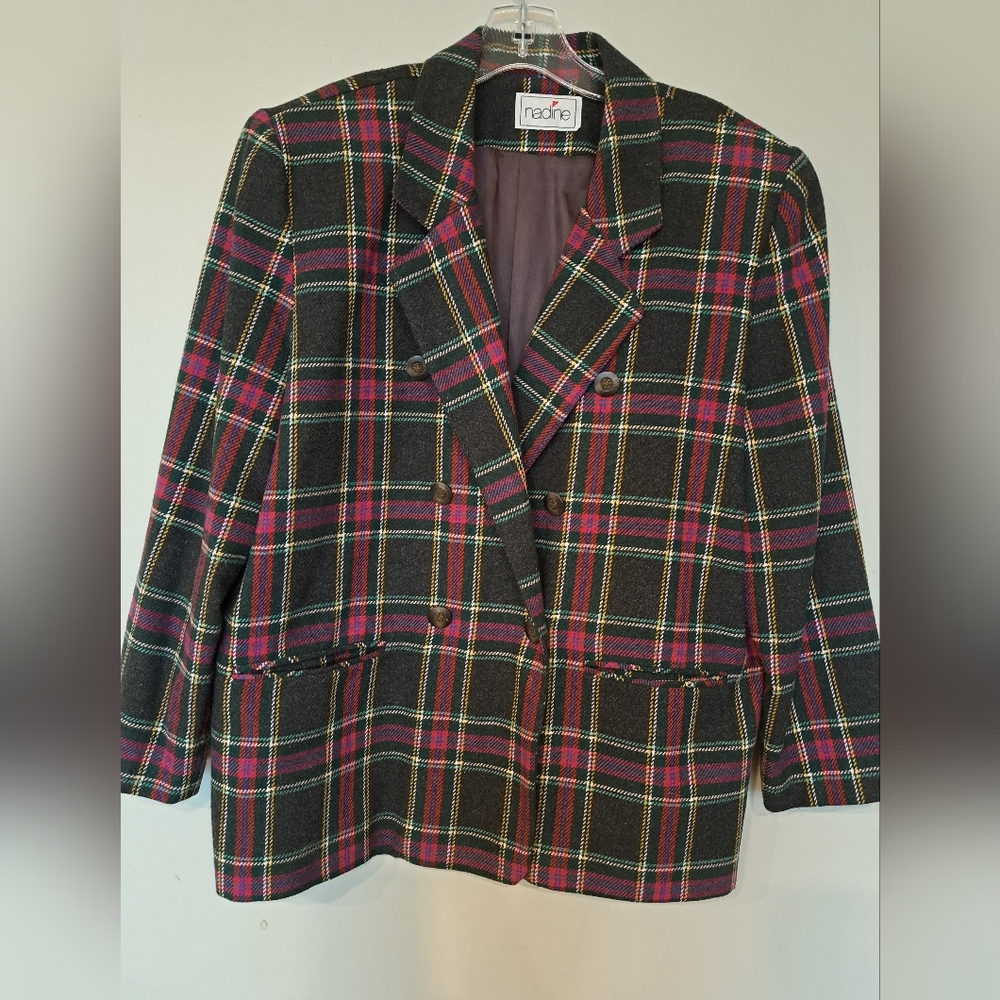 Vintage Plaid wool blend double breasted blazer
